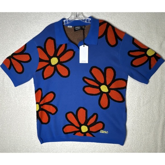 Wesc Other - WESC Unisex Polo Sweater Size MM-WL Blue with Large Red Flowers Streetwear